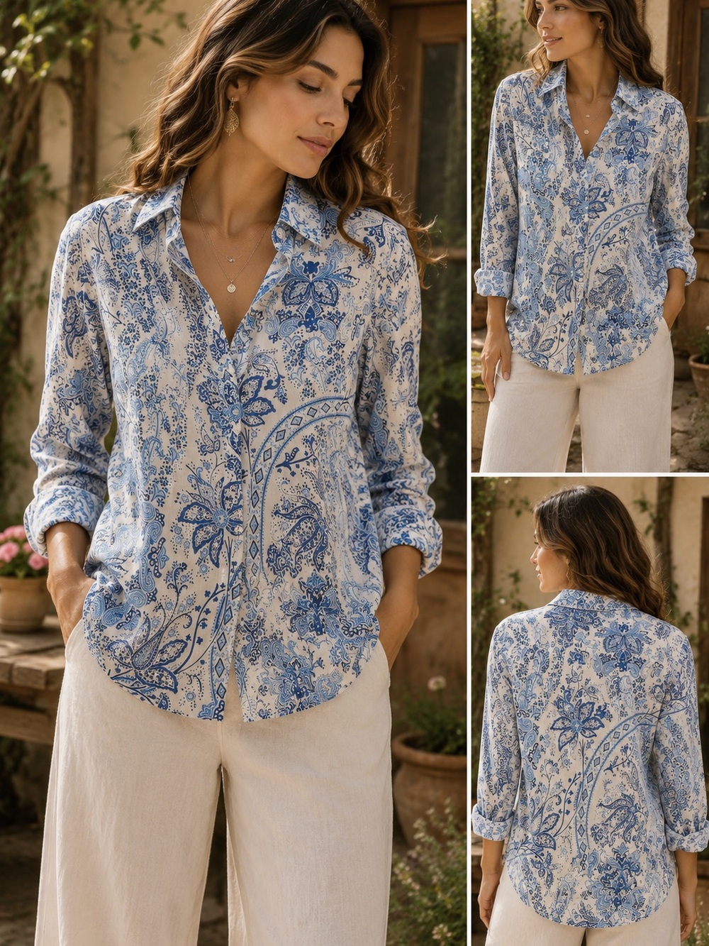 Ralph Lauren Blue and White Paisley Button-Down Shirt #1108CL